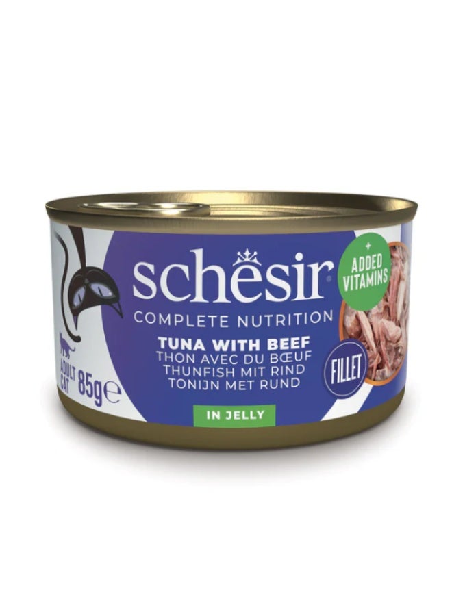 Schesir Complete Nutrition – Tuna with Beef in Jelly – Complete & Balanced Wet Cat Food – Added Vitamins – 4 × 85 g - Image 4